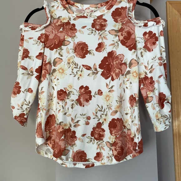 Lily Bleu Girls Cold Shoulder 3/4 Sleeve Floral Top Sz L(12-14),White Dusty Rose - Picture 2 of 5